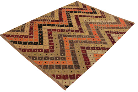 handmade Modern Kilim Tan Beige Hand-Woven RECTANGLE 100% WOOL area rug 5x7