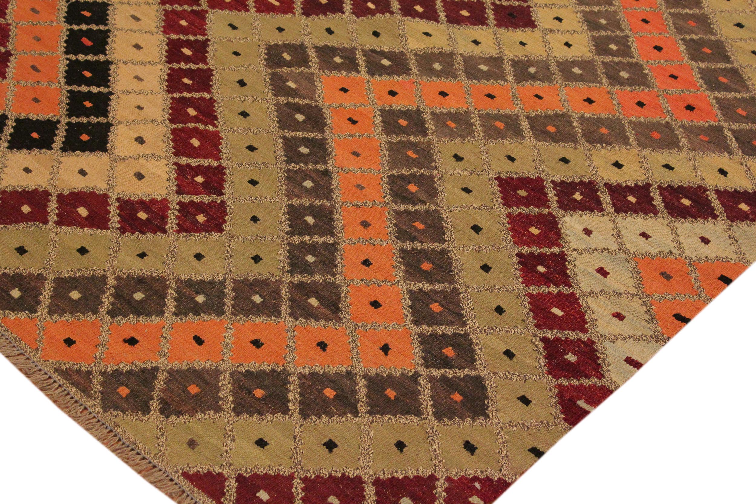 handmade Modern Kilim Tan Beige Hand-Woven RECTANGLE 100% WOOL area rug 5x7