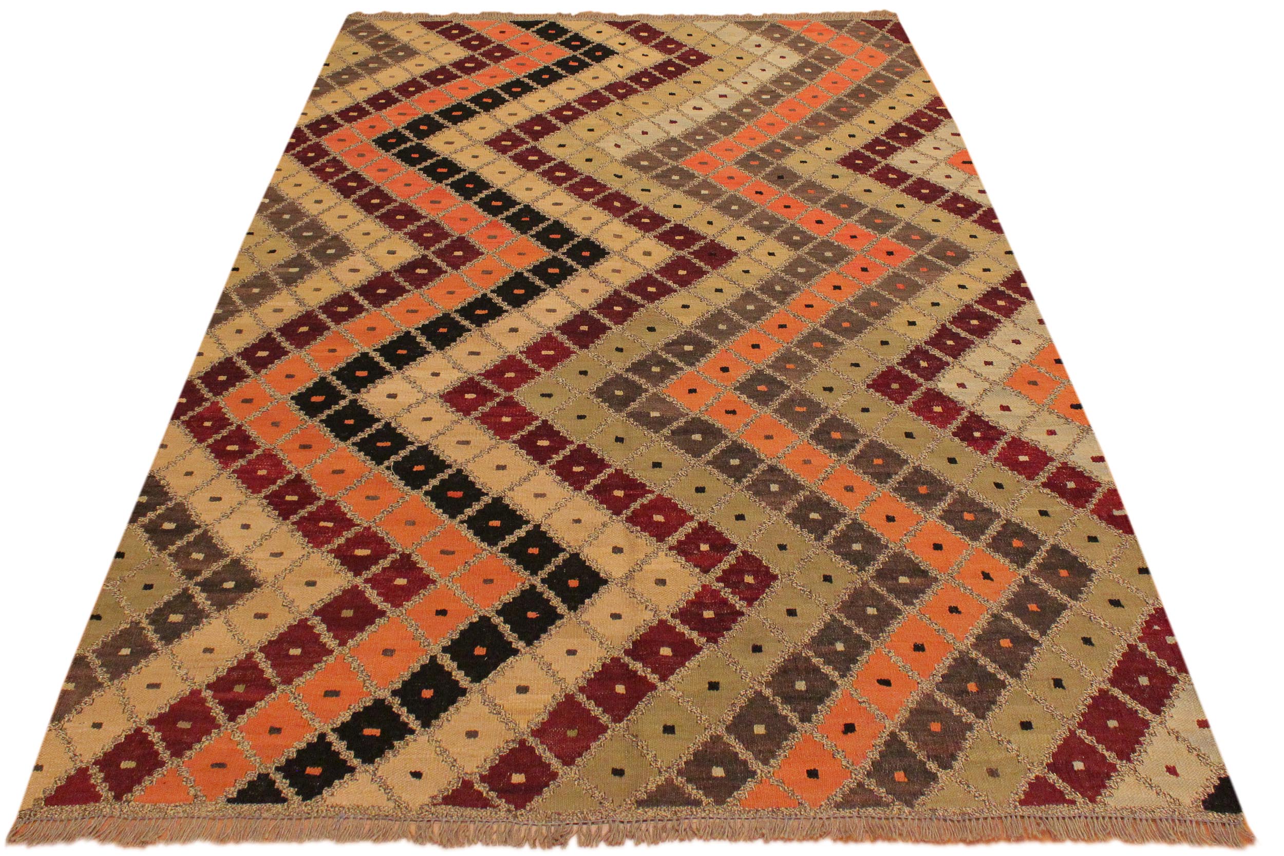 handmade Modern Kilim Tan Beige Hand-Woven RECTANGLE 100% WOOL area rug 5x7