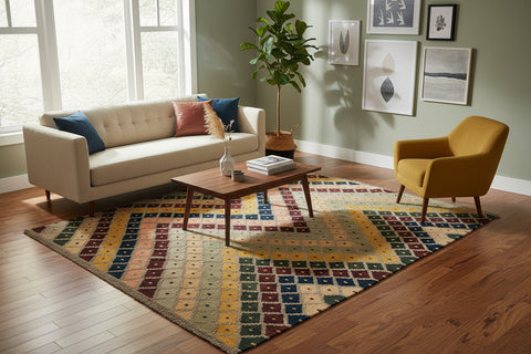 handmade Modern Kilim Gray Gold Hand-Woven RECTANGLE 100% WOOL area rug 5x7