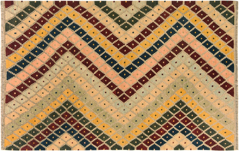 handmade Modern Kilim Gray Gold Hand-Woven RECTANGLE 100% WOOL area rug 5x7