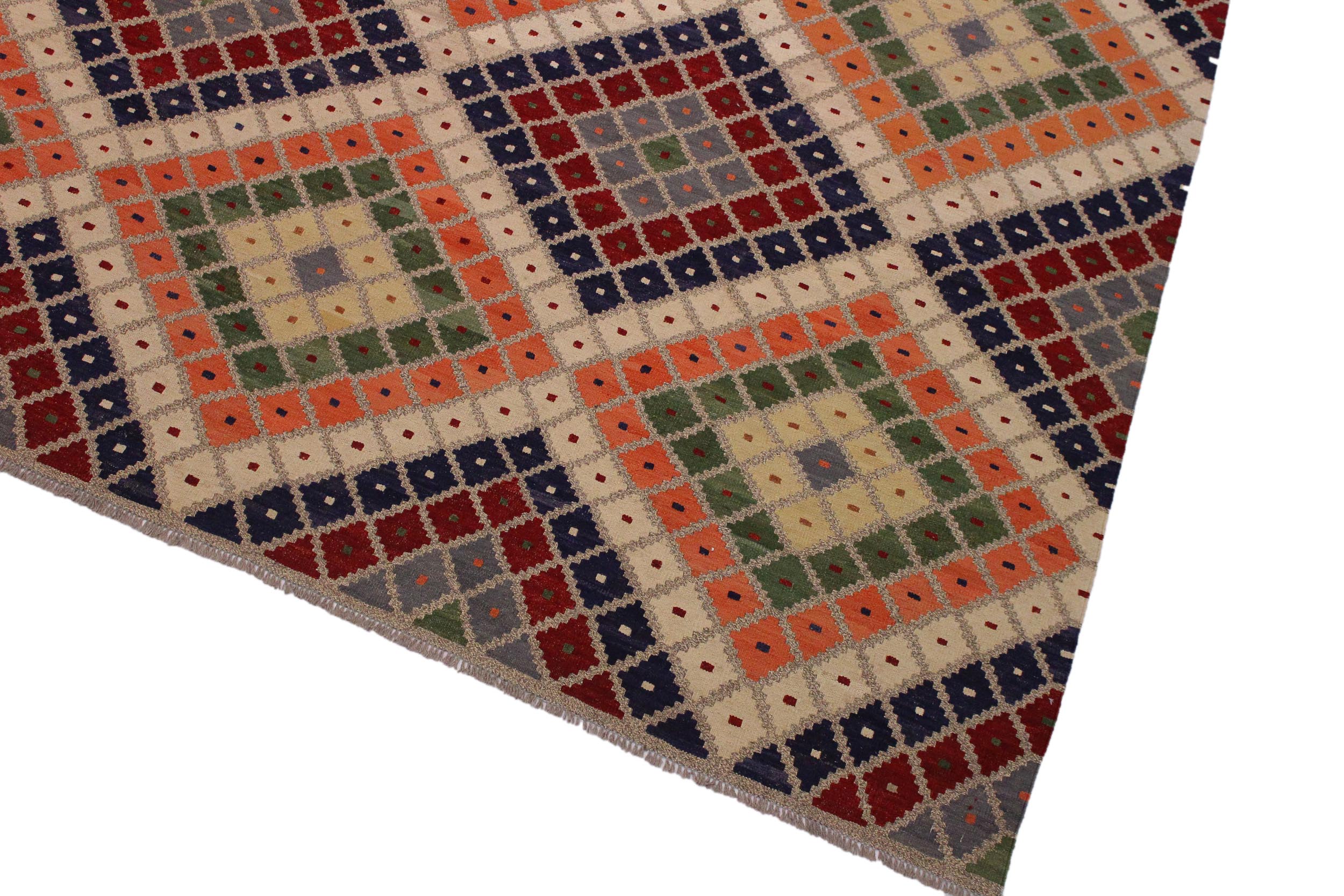 handmade Geometric Kilim Gray Red Hand-Woven RECTANGLE 100% WOOL area rug 9 x 10