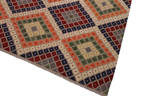 handmade Geometric Kilim Gray Red Hand-Woven RECTANGLE 100% WOOL area rug 9 x 10