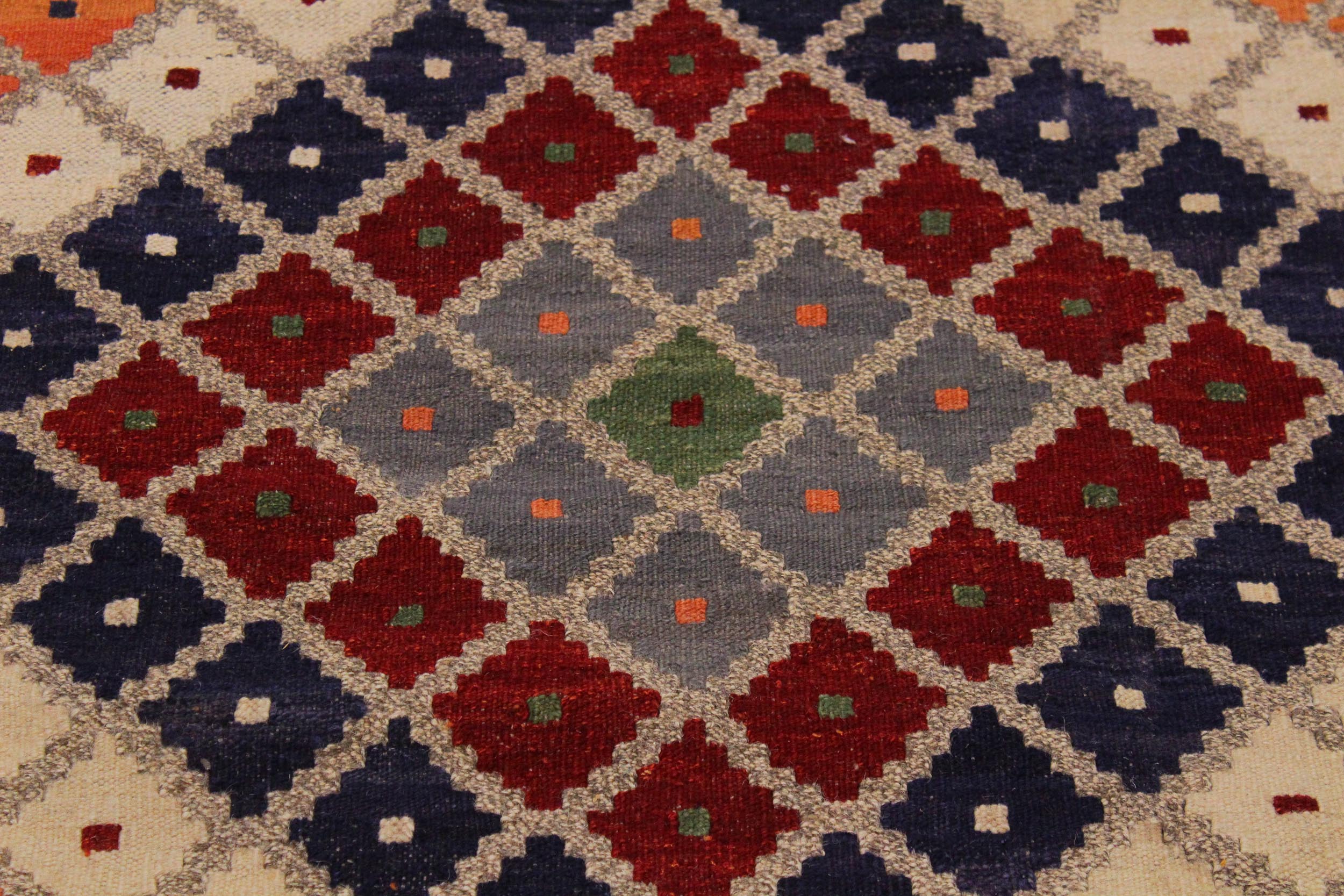 handmade Geometric Kilim Gray Red Hand-Woven RECTANGLE 100% WOOL area rug 9 x 10