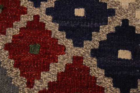 handmade Geometric Kilim Gray Red Hand-Woven RECTANGLE 100% WOOL area rug 9 x 10