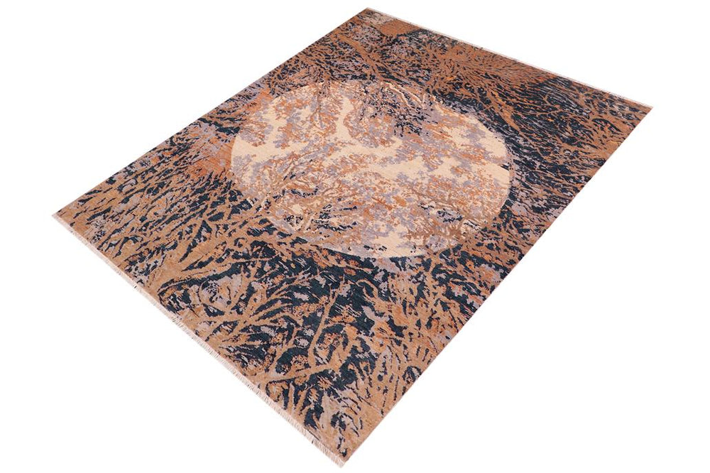 handmade Modern Kafkaz Ivory Blue Hand Knotted RECTANGLE 100% WOOL area rug 6X9