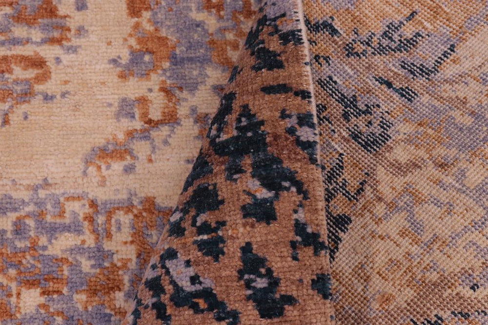 handmade Modern Kafkaz Ivory Blue Hand Knotted RECTANGLE 100% WOOL area rug 6X9