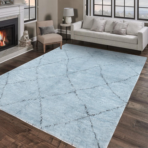 handmade Modern Moroccan Gray Black Hand Knotted RECTANGLE 100% WOOL area rug 8' x 10'