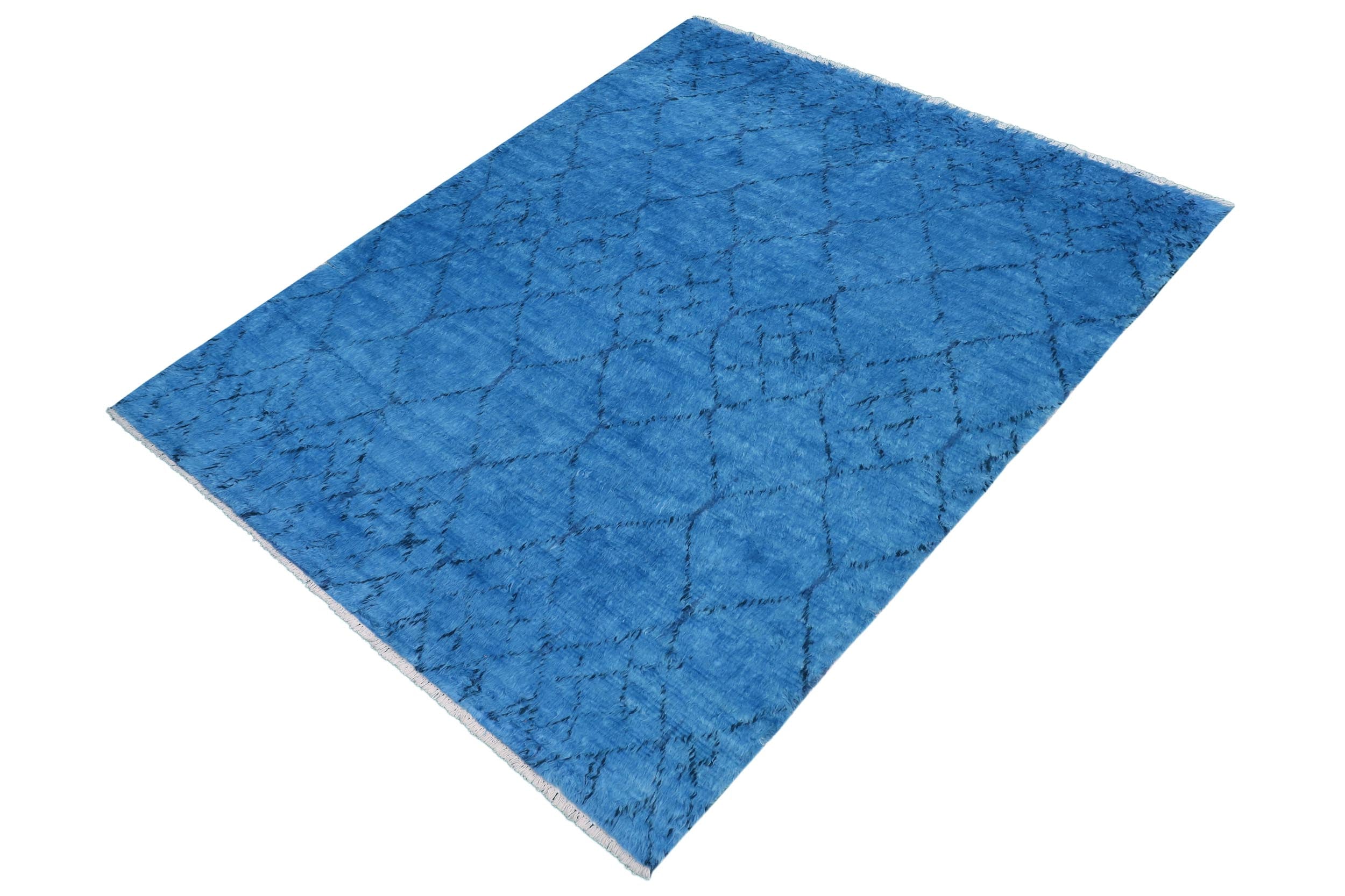 handmade Modern Moroccan Blue Black Hand Knotted RECTANGLE 100% WOOL area rug 8' x 10'