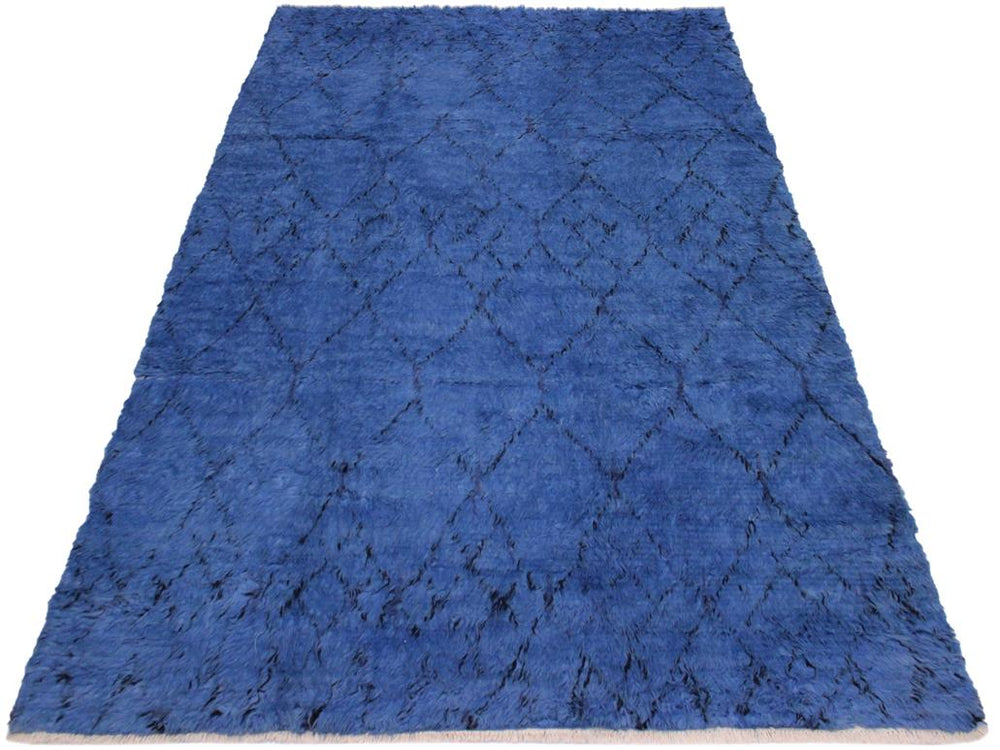 handmade Modern Moroccan Blue Black Hand Knotted RECTANGLE 100% WOOL area rug 8x10