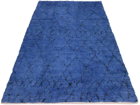 handmade Modern Moroccan Blue Black Hand Knotted RECTANGLE 100% WOOL area rug 8x10