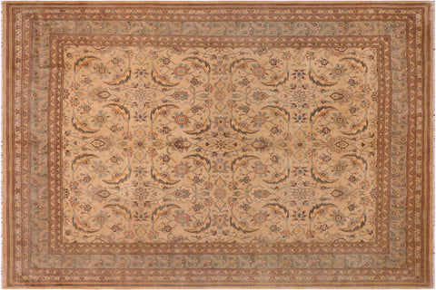handmade Traditional Lahore Tan Lt. Green Hand Knotted RECTANGLE 100% WOOL area rug 8' x 10'