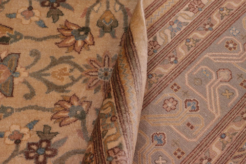 handmade Traditional Lahore Tan Lt. Green Hand Knotted RECTANGLE 100% WOOL area rug 8' x 10'
