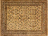 Turkish Knotted Istanbul Priscill Tan/ Green Wool Rug - 8'1'' x 9'11''