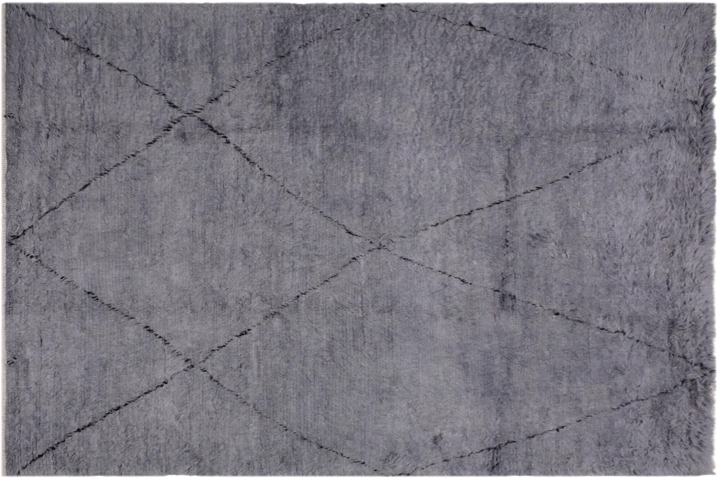 handmade Modern Moroccan Gray Black Hand Knotted RECTANGLE 100% WOOL area rug 8' x 11'
