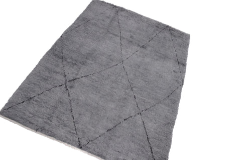 handmade Modern Moroccan Gray Black Hand Knotted RECTANGLE 100% WOOL area rug 8' x 11'