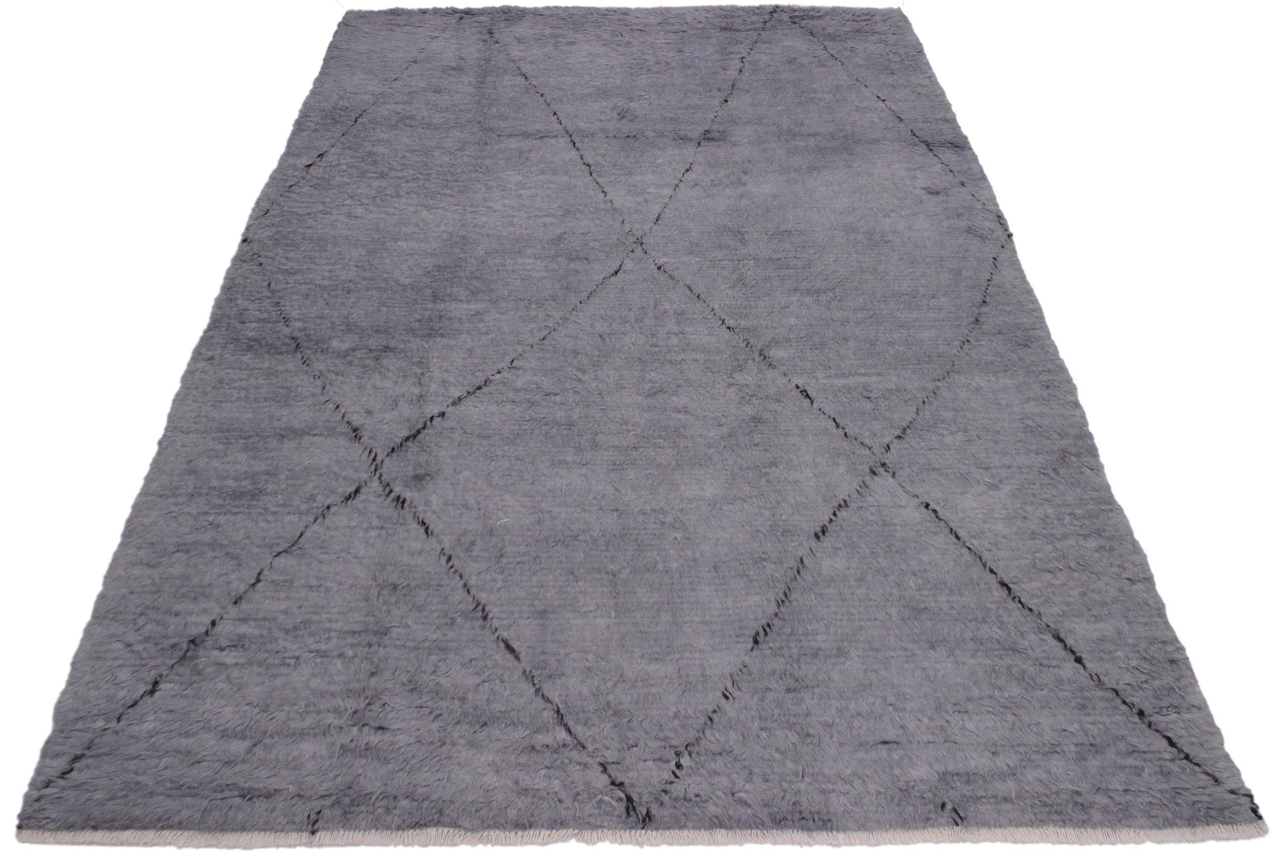handmade Modern Moroccan Gray Black Hand Knotted RECTANGLE 100% WOOL area rug 8' x 11'