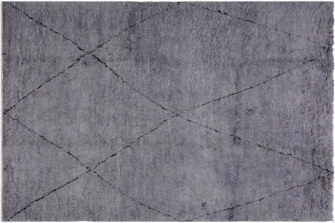 handmade Modern Moroccan Gray Black Hand Knotted RECTANGLE 100% WOOL area rug 8' x 11'