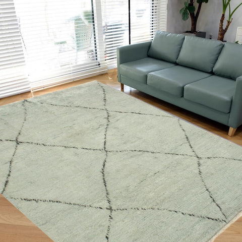handmade Modern Moroccan Lt. Blue Black Hand Knotted RECTANGLE 100% WOOL area rug 6' x 9'
