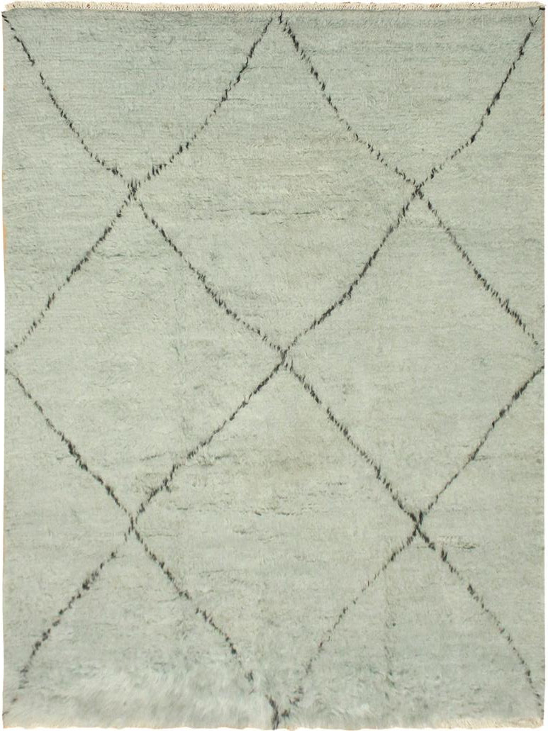 handmade Modern Moroccan Lt. Blue Black Hand Knotted RECTANGLE 100% WOOL area rug 6x9