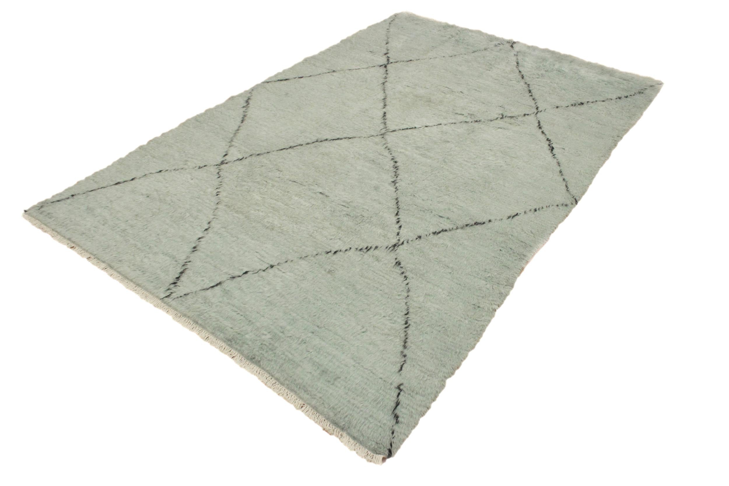 handmade Modern Moroccan Lt. Blue Black Hand Knotted RECTANGLE 100% WOOL area rug 6' x 9'