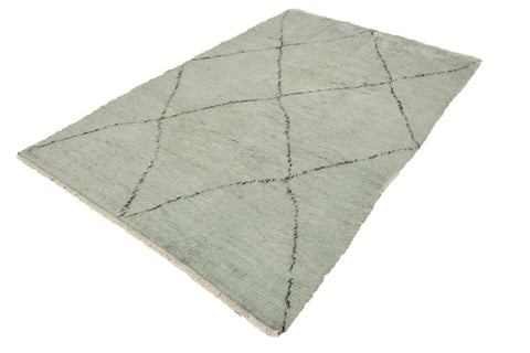 handmade Modern Moroccan Lt. Blue Black Hand Knotted RECTANGLE 100% WOOL area rug 6' x 9'