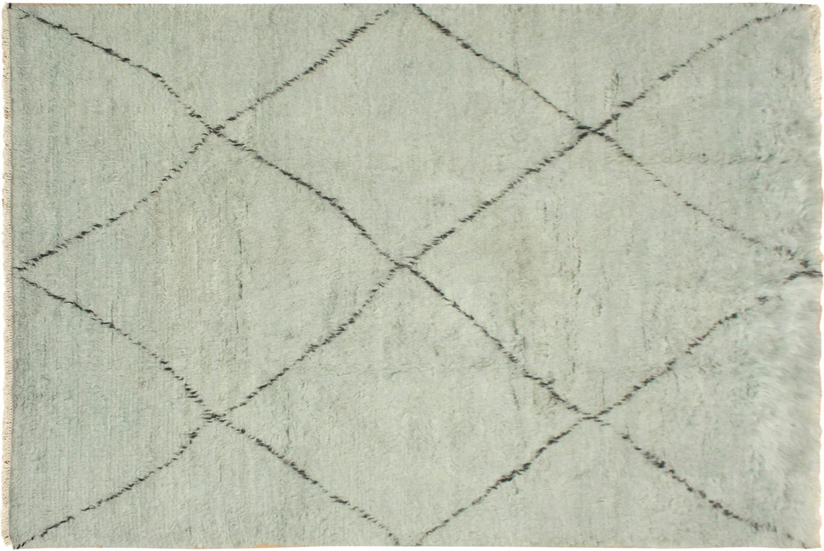handmade Modern Moroccan Lt. Blue Black Hand Knotted RECTANGLE 100% WOOL area rug 6' x 9'