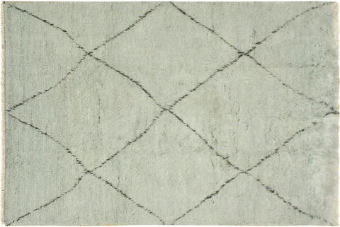 handmade Modern Moroccan Lt. Blue Black Hand Knotted RECTANGLE 100% WOOL area rug 6' x 9'