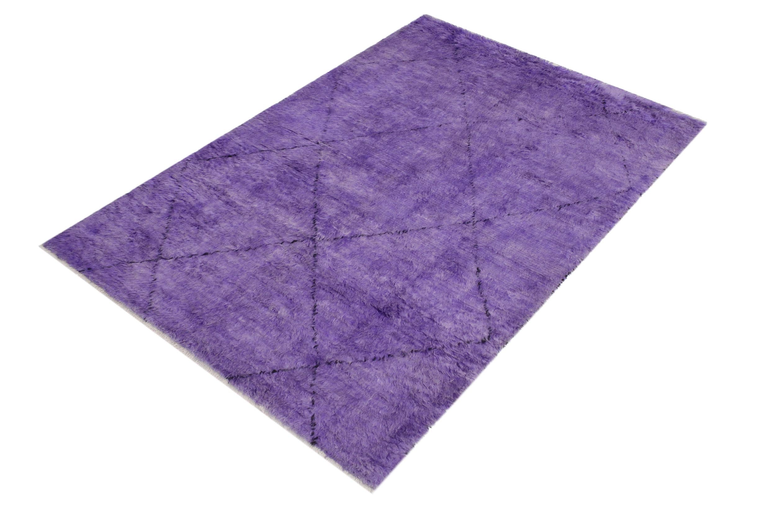 handmade Modern Moroccan Purple Black Hand Knotted RECTANGLE 100% WOOL area rug 6' x 9'