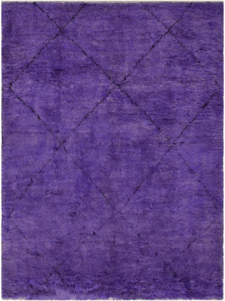 handmade Modern Moroccan Purple Black Hand Knotted RECTANGLE 100% WOOL area rug 6x9
