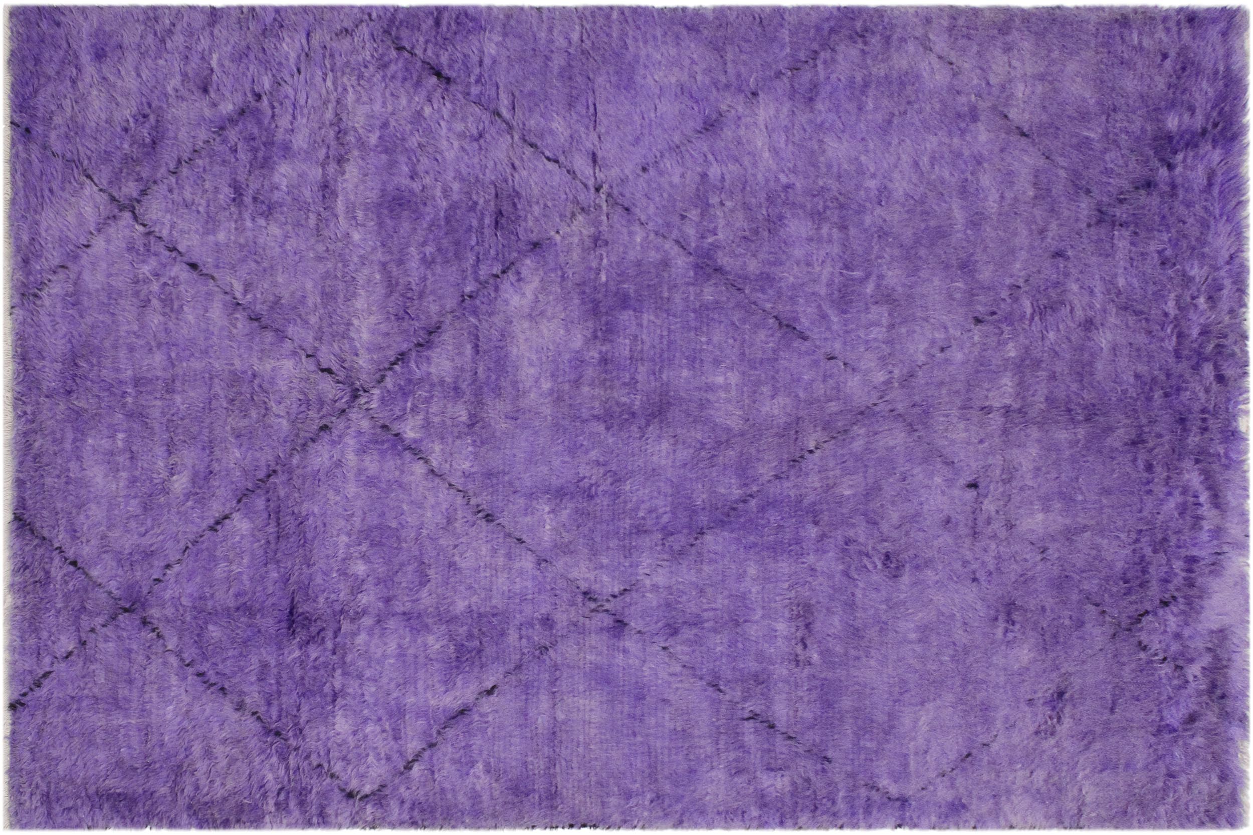handmade Modern Moroccan Purple Black Hand Knotted RECTANGLE 100% WOOL area rug 6' x 9'