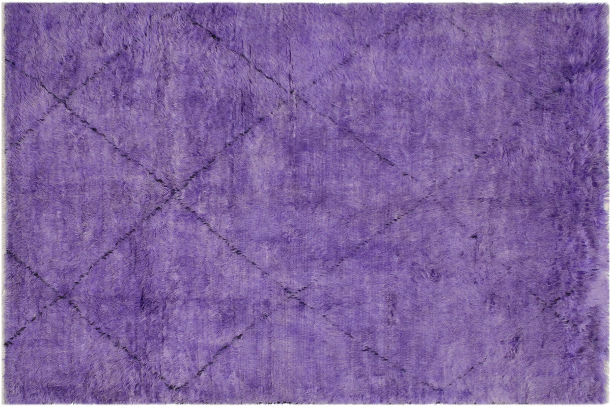 handmade Modern Moroccan Purple Black Hand Knotted RECTANGLE 100% WOOL area rug 6' x 9'