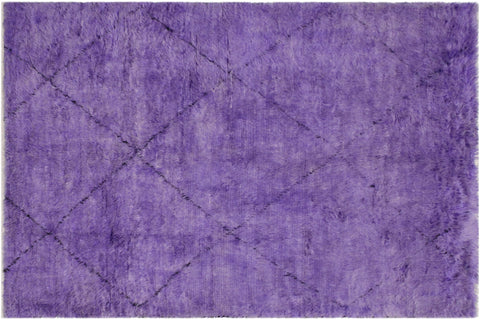 handmade Modern Moroccan Purple Black Hand Knotted RECTANGLE 100% WOOL area rug 6' x 9'