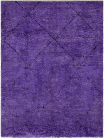 handmade Modern Moroccan Purple Black Hand Knotted RECTANGLE 100% WOOL area rug 6x9