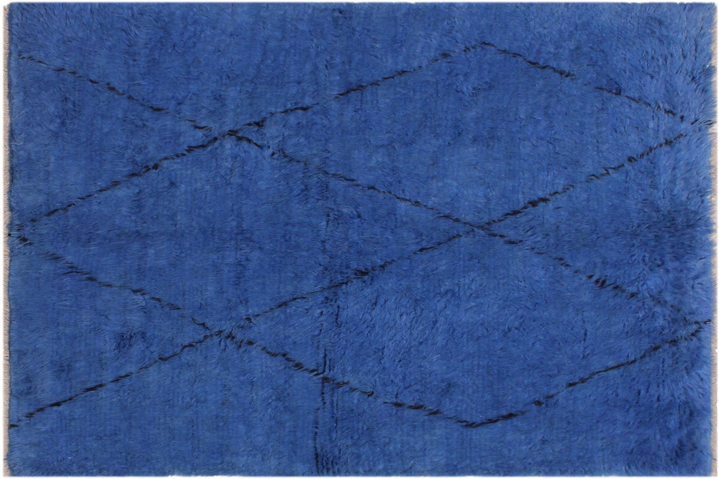 handmade Modern Moroccan Blue Black Hand Knotted RECTANGLE 100% WOOL area rug 6' x 7'