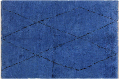 handmade Modern Moroccan Blue Black Hand Knotted RECTANGLE 100% WOOL area rug 6' x 7'