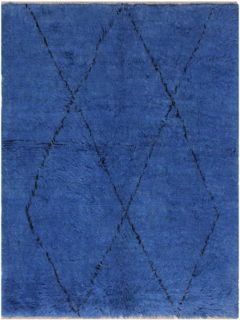 handmade Modern Moroccan Blue Black Hand Knotted RECTANGLE 100% WOOL area rug 6x7