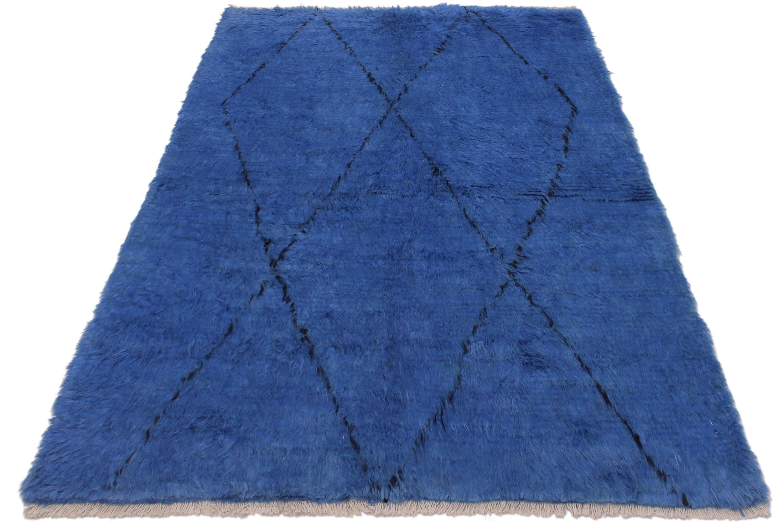 handmade Modern Moroccan Blue Black Hand Knotted RECTANGLE 100% WOOL area rug 6' x 7'