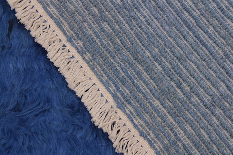 handmade Modern Moroccan Blue Black Hand Knotted RECTANGLE 100% WOOL area rug 6' x 7'