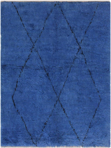 handmade Modern Moroccan Blue Black Hand Knotted RECTANGLE 100% WOOL area rug 6x7