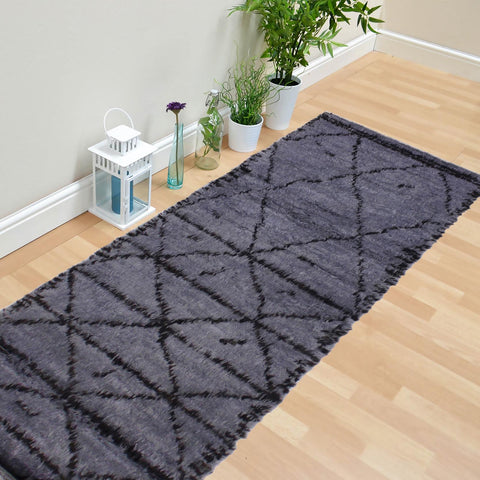 handmade Modern Moroccan Gray Black Hand Knotted RUNNER 100% WOOL area rug 3 x 11