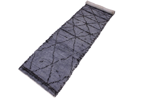 handmade Modern Moroccan Gray Black Hand Knotted RUNNER 100% WOOL area rug 3 x 11