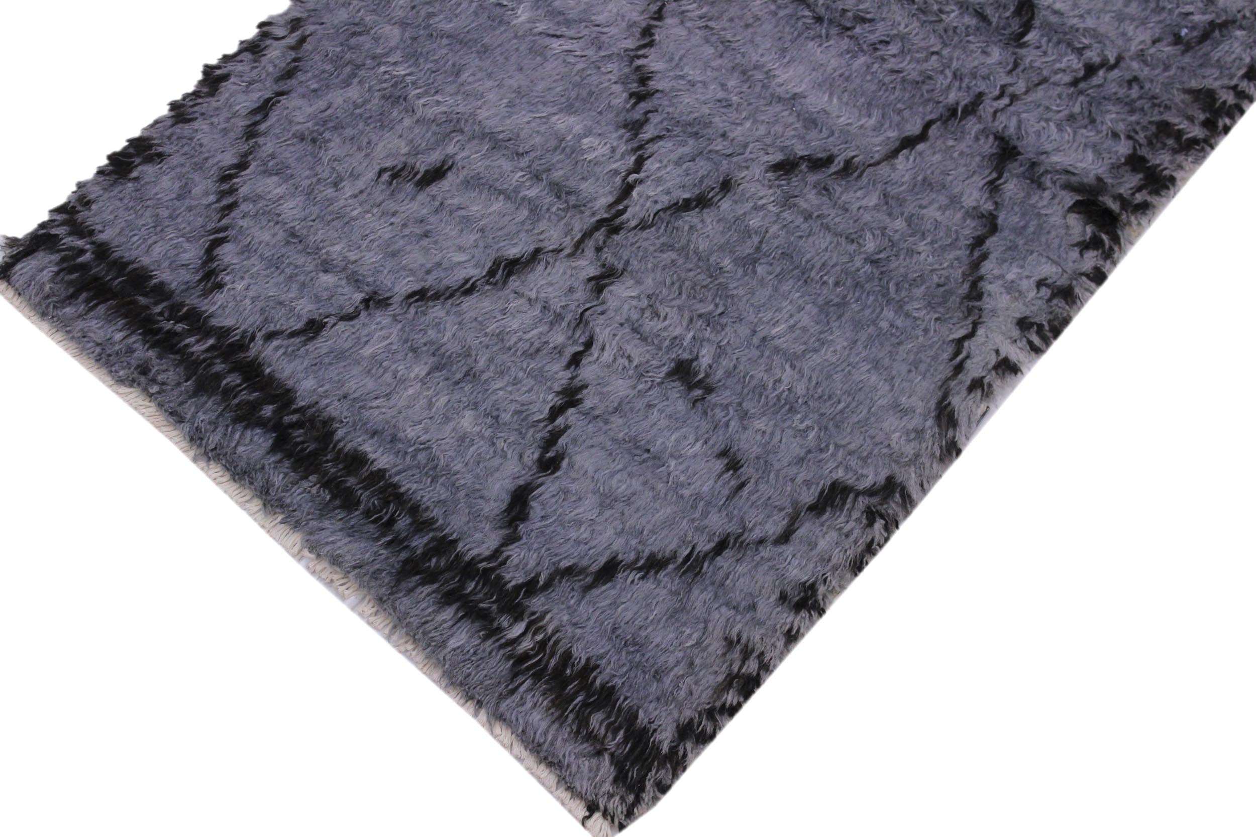 handmade Modern Moroccan Gray Black Hand Knotted RUNNER 100% WOOL area rug 3 x 11