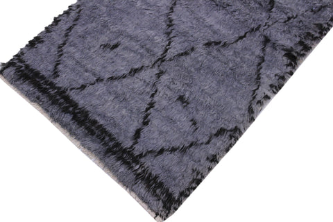 handmade Modern Moroccan Gray Black Hand Knotted RUNNER 100% WOOL area rug 3 x 11