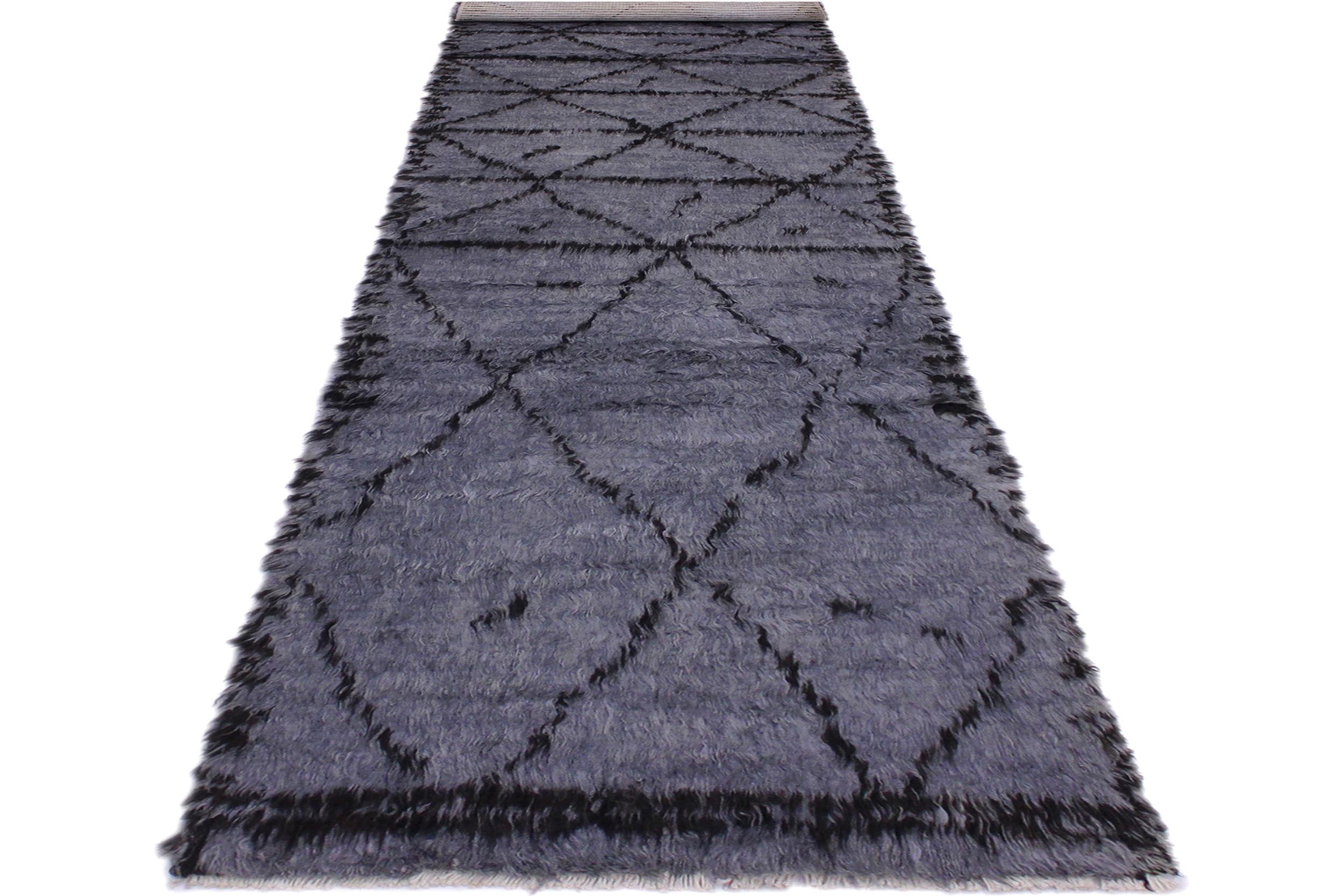 handmade Modern Moroccan Gray Black Hand Knotted RUNNER 100% WOOL area rug 3 x 11