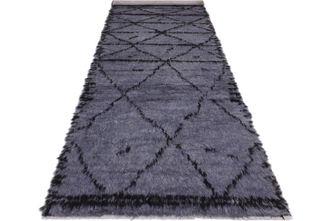 handmade Modern Moroccan Gray Black Hand Knotted RUNNER 100% WOOL area rug 3 x 11
