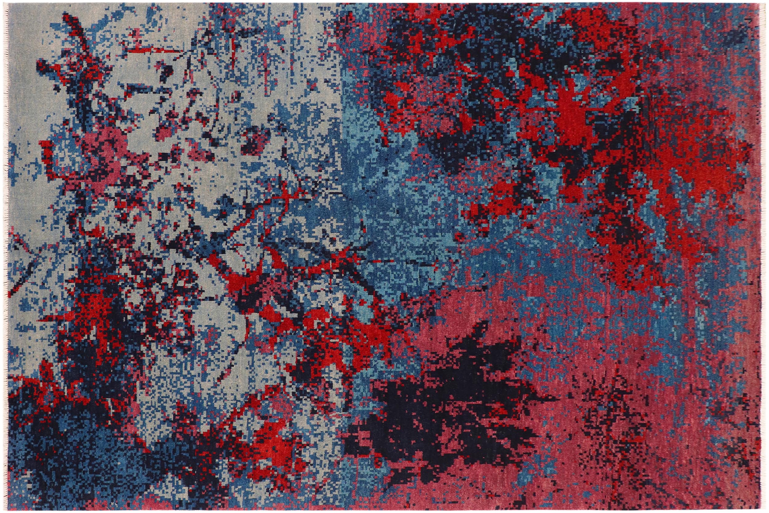 handmade Modern Kafkaz Blue Red Hand Knotted RECTANGLE 100% WOOL area rug 8' x 10'