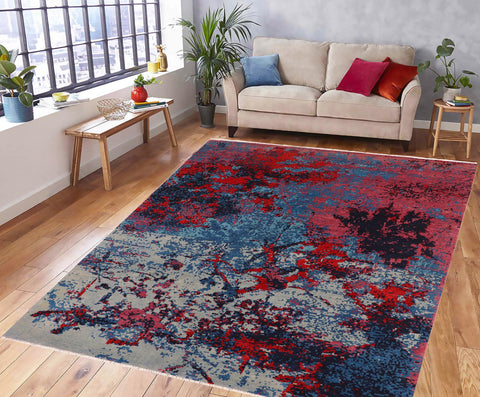 handmade Modern Kafkaz Blue Red Hand Knotted RECTANGLE 100% WOOL area rug 8' x 10'