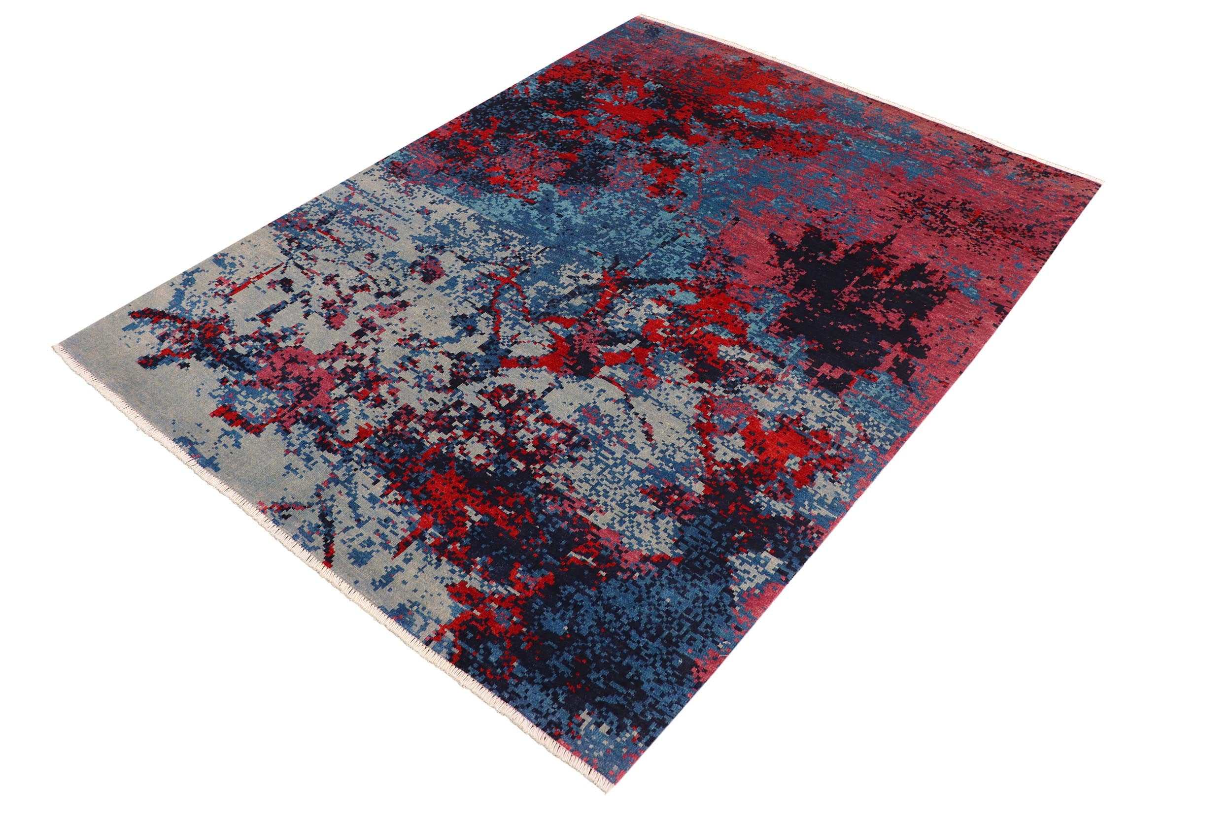 handmade Modern Kafkaz Blue Red Hand Knotted RECTANGLE 100% WOOL area rug 8' x 10'
