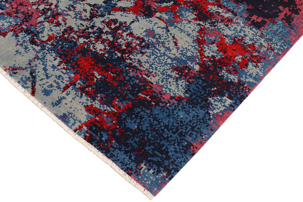 handmade Modern Kafkaz Blue Red Hand Knotted RECTANGLE 100% WOOL area rug 8X10